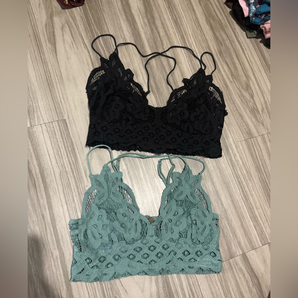 Chic Lace Bralette Set - Black and Teal
